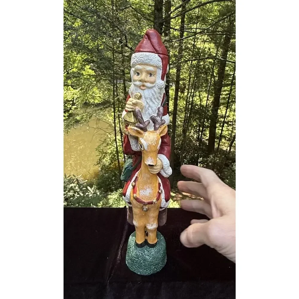 Vintage Old World Pencil Santa Candlestick Riding Reindeer Candleholder -C36
